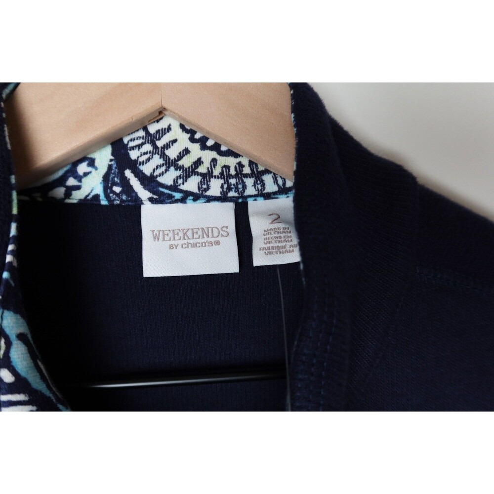 Women’s Weekends By Chico’s Size 2 (Large) Full Zip Artisan Paisley Jacket Navy - Picture 11 of 12